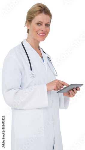 Blonde doctor using tablet pc