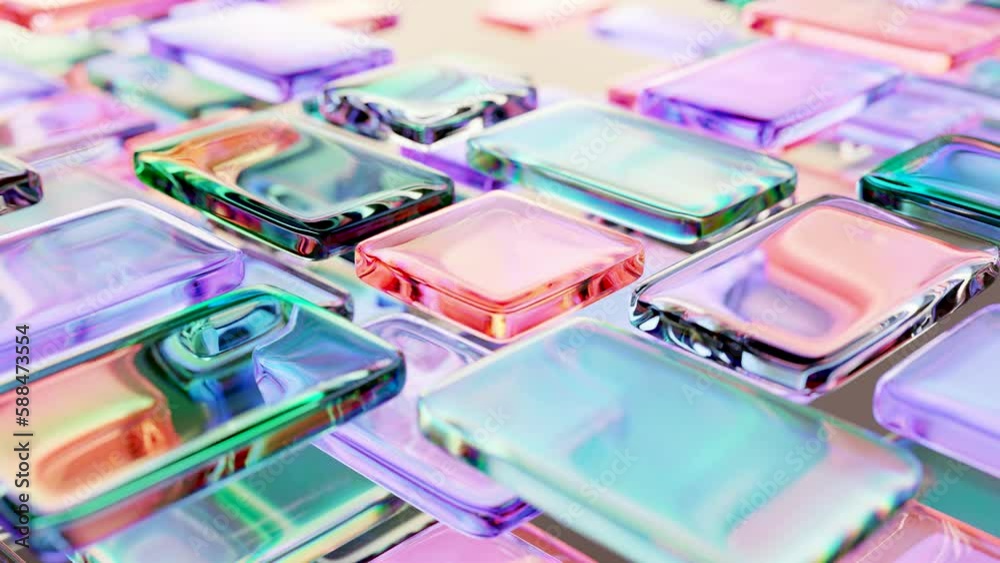 Abstract Simple glass rectangular shapes. Realistic multicolor geometric forms. seamless loop, oddly satisfying animation, 3d render