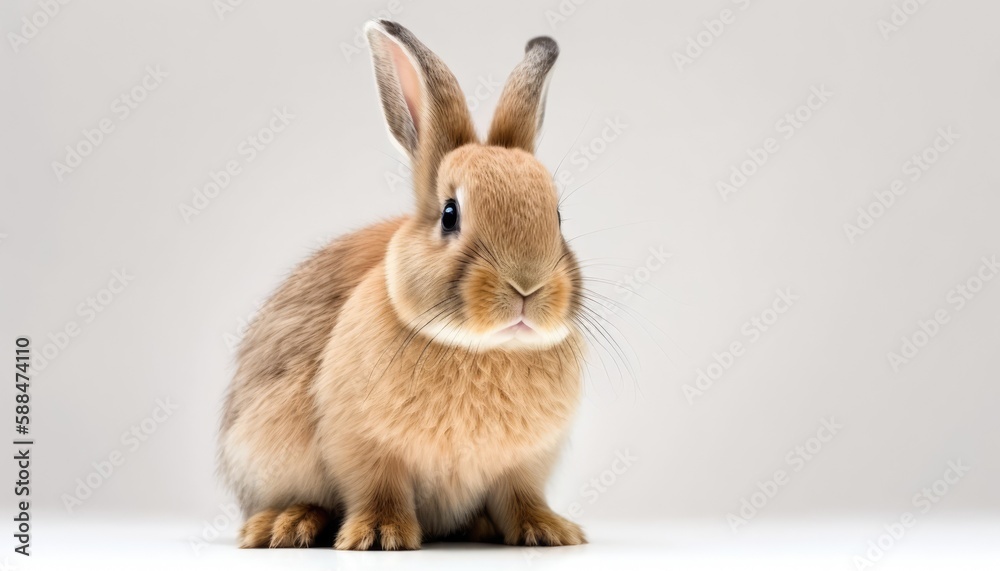 Cute Easter bunny, brown and white rabbit on white background. Isolated.