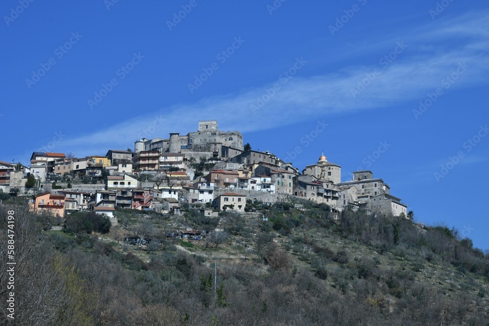 Panoramic view of Torre Cajetani, a medieval town in the province of Frosinone in Italy.