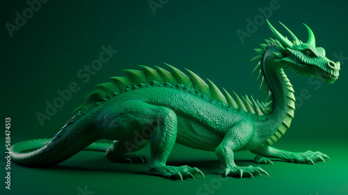 Green dragon illustration art, created with Generative AI Technology