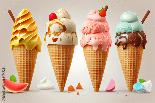 assorted flavored ice creams. Generative Ai