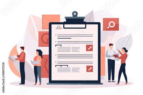 Completing necessary paperwork for employment or insurance purposes, filling out application forms and recording personal information, filling out a cecklist, vector illustration, generative AI