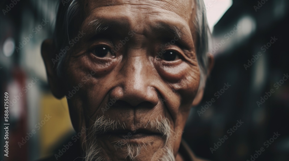 The wrinkled face reflects years of hardship and perseverance The wrinkled face reflects years of hardship and perseverance