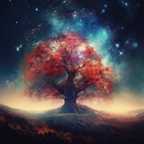 Tree in the night sky with moon Created with Generative Ai Technology