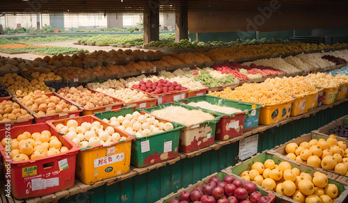 outdoor fruit and vegetable market, Generative ai