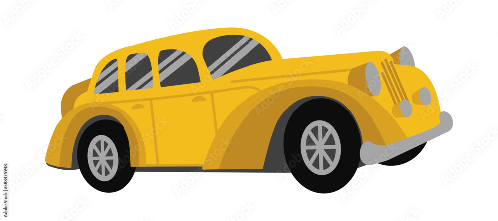 Abstract yellow retro car isolated on white background. London cab taxi. Vector illustration.