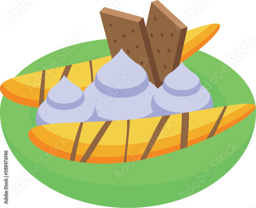 Cream banana split icon isometric vector. Cherry sundae. Snack fruit