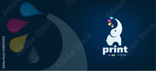 Ink logo elephant drops splash cmyk print