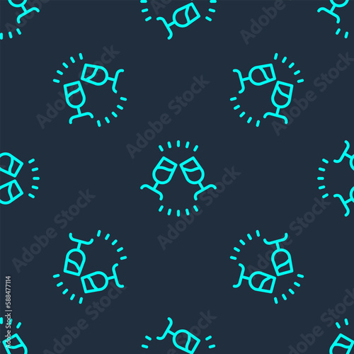 Green line Wine tasting, degustation icon isolated seamless pattern on blue background. Sommelier. Smells of wine. Vector
