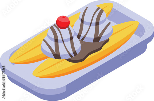 Peanut banana split icon isometric vector. Cream food. Ice dessert