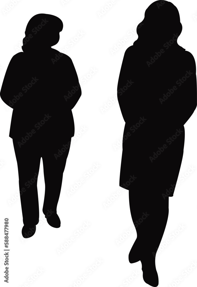 two women walking body, silhouette vector