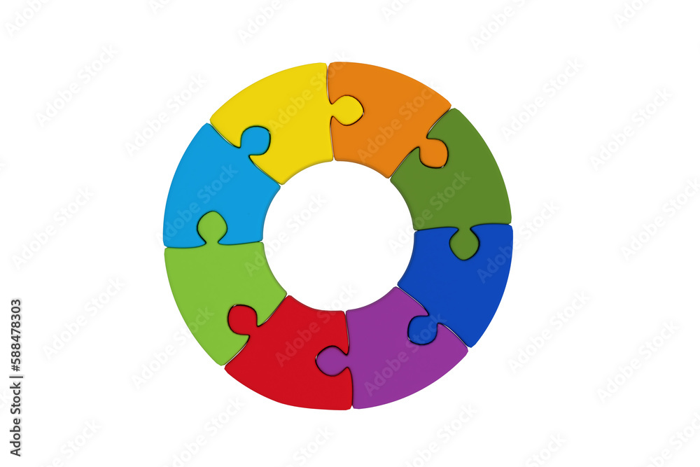 Circular jigsaw puzzle over white background Circular jigsaw puzzle over white background