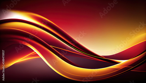 Abstract Shiny neon glass translucent wavy composition with gradient transition, maroon red gold yellow elegant clean background - generative AI.