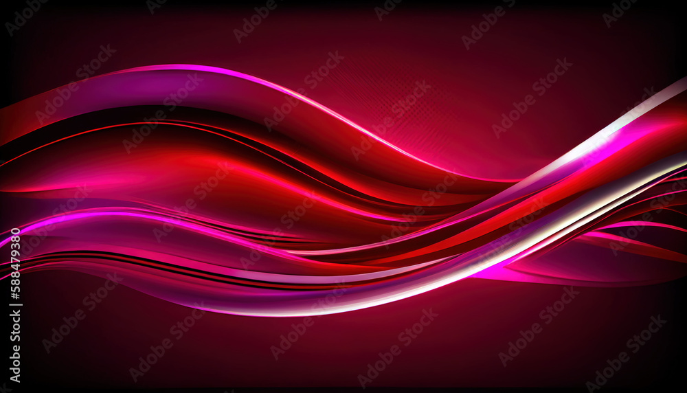 Naklejka premium Abstract Shiny neon glass translucent wavy composition with gradient transition, maroon red magenta elegant clean background - generative AI.
