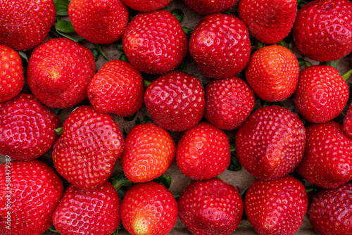 Macro photography of fresh red strawberries