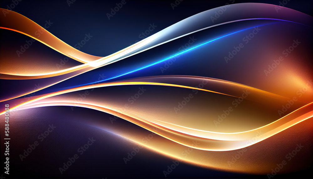 Fototapeta premium Abstract Shiny neon glass translucent wavy composition with gradient transition, blue beige white elegant clean background - generative AI.
