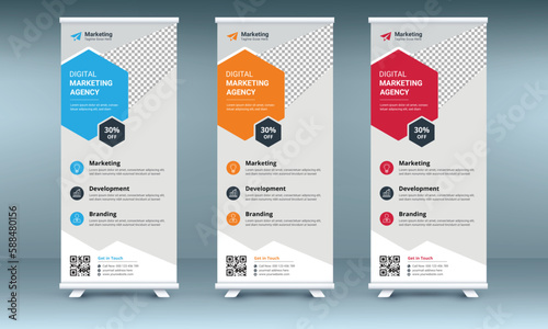 Business Roll Up Banner. corporate Roll up background for Presentation. polygon background, vector illustration, business flyer, display, x-banner, flag-banner, infographics, presentation .
