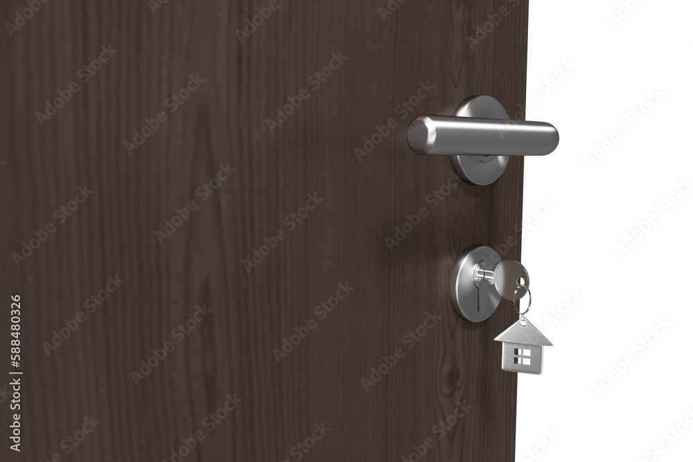Naklejka premium Digitally generated image of brown door with house key