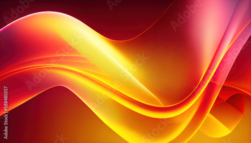 Abstract Shiny neon glass translucent wavy composition with gradient transition, yellow red elegant clean background - generative AI.