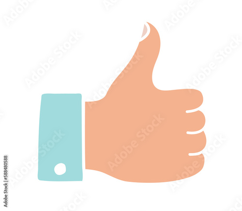 Doodle thumbs up icon or logo, hand drawn gesture symbol in flat style. Png art isolated on white background