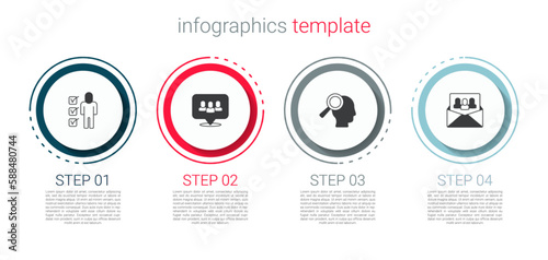 Set Resume, Project team base, Magnifying glass for search job and . Business infographic template. Vector