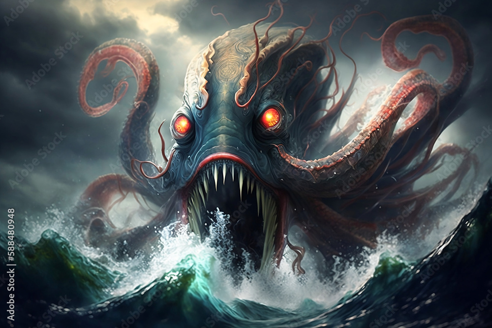 A Giant Creature with Tentacles and a Dragon-Like Body rises from the
