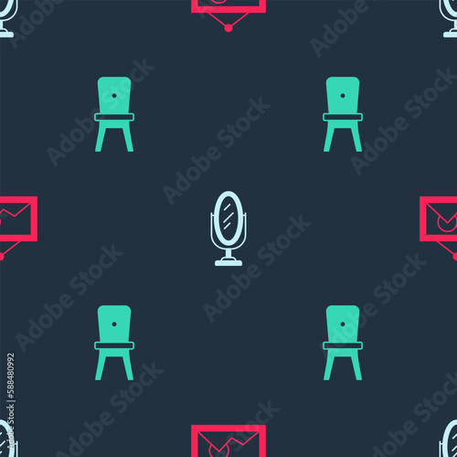 Set Picture, Mirror and Chair on seamless pattern. Vector