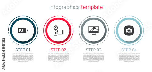 Set Battery for camera, Cinema, Photo retouching and . Business infographic template. Vector