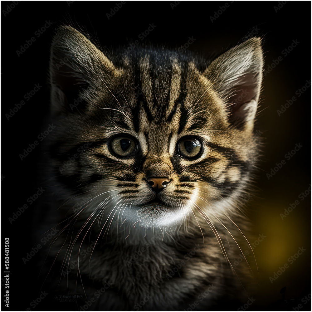 Cartoon Close up Portrait of a Cute Funny Baby Scottish Wildcat Closeup on a Colored Background Illustration Avatar for ui ux - Post-processed Generative AI