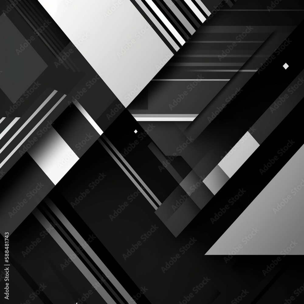 Modern black white abstract background. Minimal. Gradient. Dark grey banner with geometric shapes, lines, stripes, triangles. Design. Futuristic. Cut paper or metal effect. Origami Generative AI Modern black white abstract background. Minimal. Gradient. Dark grey banner with geometric shapes, lines, stripes, triangles. Design. Futuristic. Cut paper or metal effect. Origami Generative AI