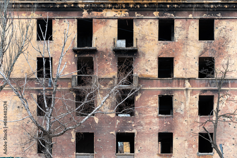 destroyed and burned houses in the city Russia Ukraine war destroyed and burned houses in the city Russia Ukraine war