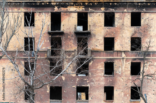 destroyed and burned houses in the city Russia Ukraine war