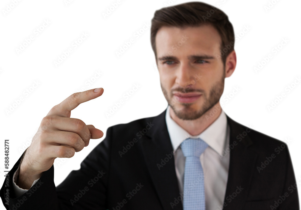 Close up of businessman looking while touching on interface Close up of businessman looking while touching on interface