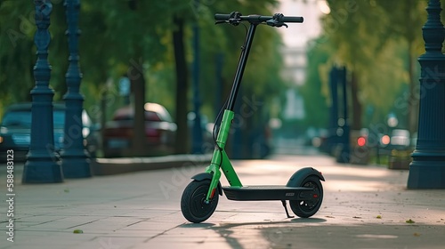 Scooter ready for rent in park street. Generative AI