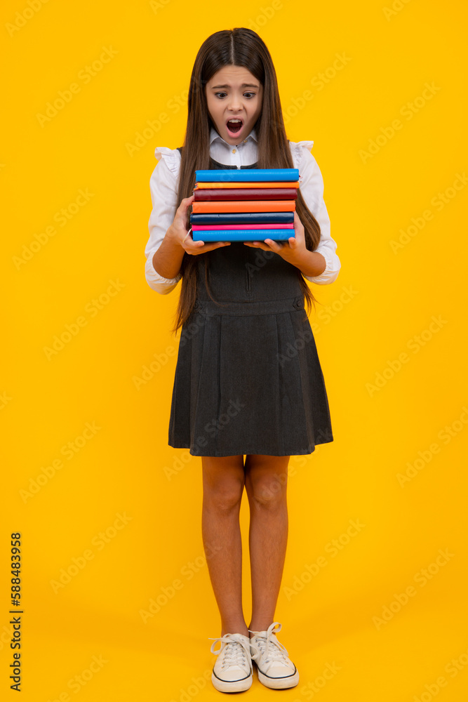 School child with book. Learning and education. Unhappy upset teenager schoolgirl. School child with book. Learning and education. Unhappy upset teenager schoolgirl.