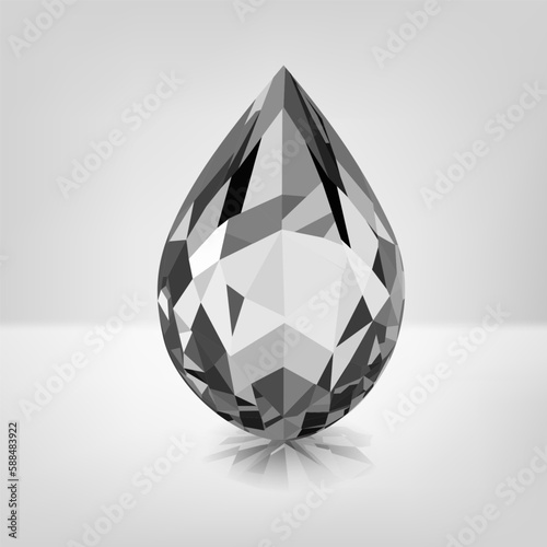 One big crystal drop in gray color with glares and shadow