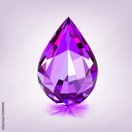 One big crystal drop in purple color with glares and shadow
