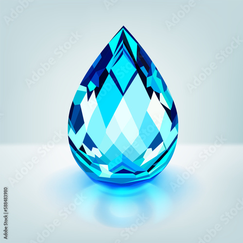 One big crystal drop in light blue color with glares and shadow