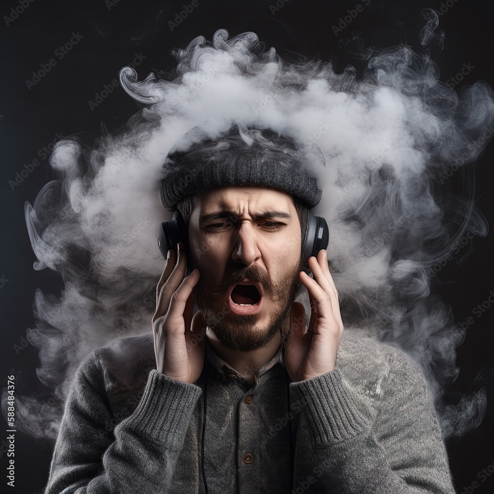 Closeup portrait of angry man, blowing steam coming out of ears