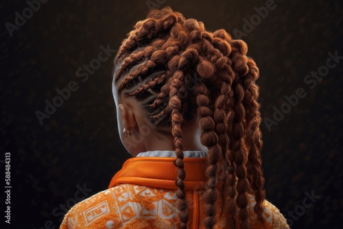 Child girl with zizi braids in afro style, rear view. AI generated