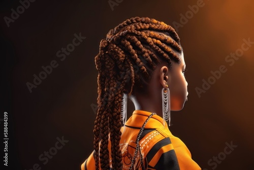 Child girl with zizi braids in afro style, rear view. AI generated