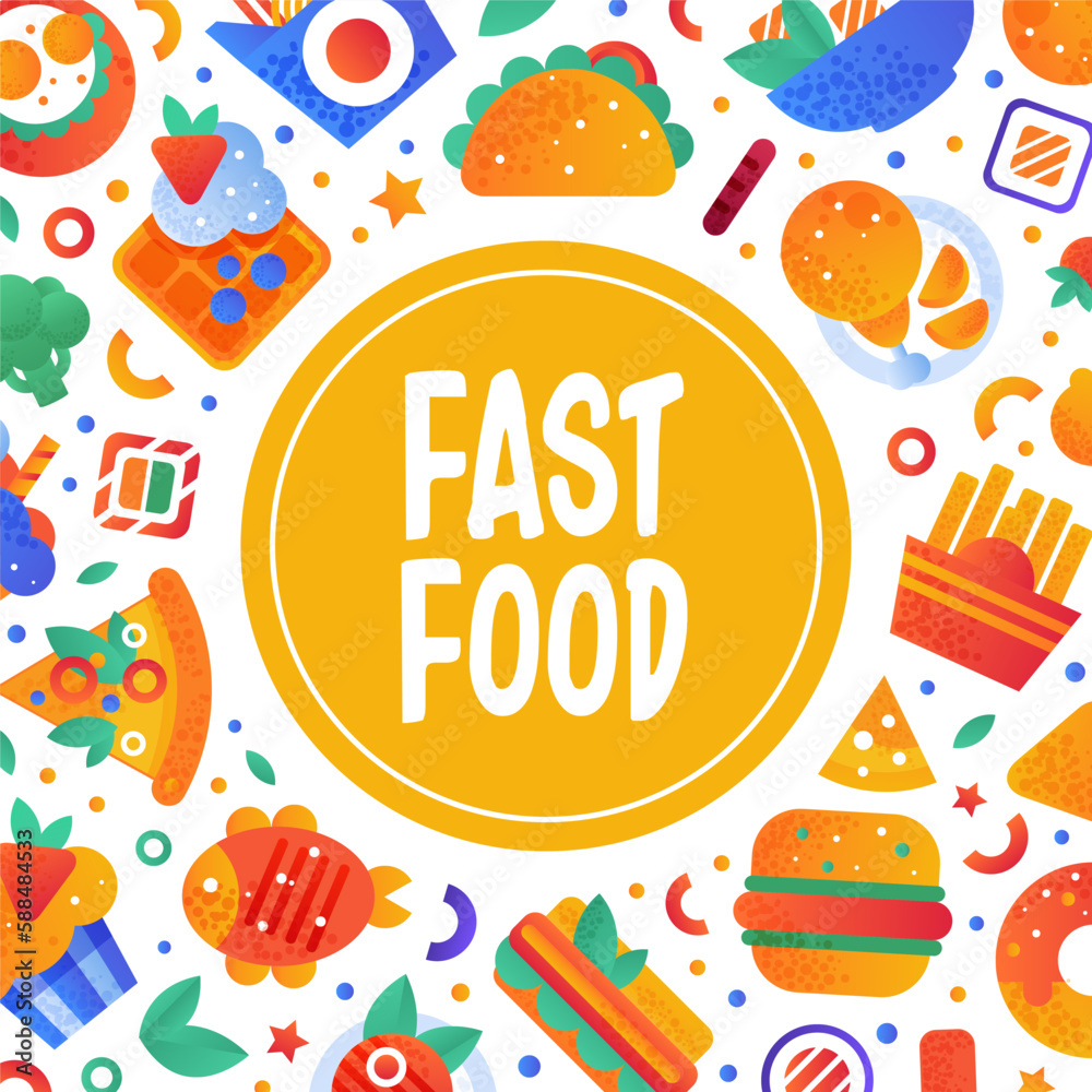 Fast Food Snack and Tasty Meal Square Banner Vector Template Fast Food Snack and Tasty Meal Square Banner Vector Template
