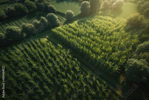 Cornfield aerial view. AI generated