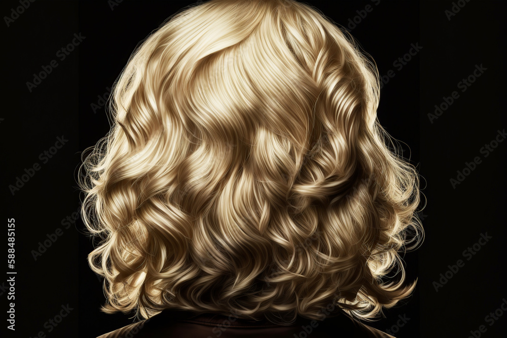 Blond hair. Woman from the back with curly hair. Generative AI. Blond hair. Woman from the back with curly hair. Generative AI.