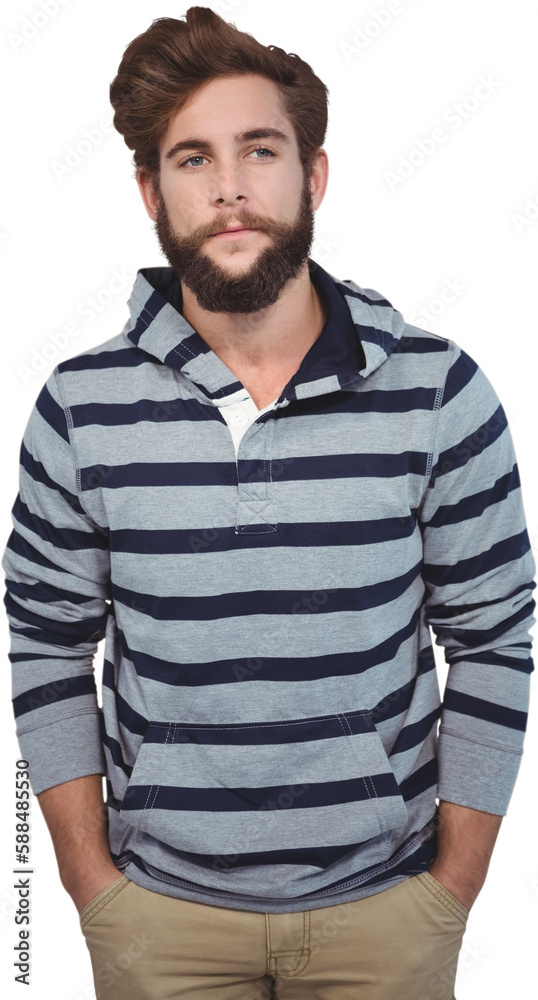 Confident hipster wearing hooded shirt Confident hipster wearing hooded shirt