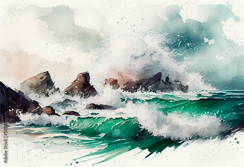 paml tress with sea,watercolor style Generative AI photo