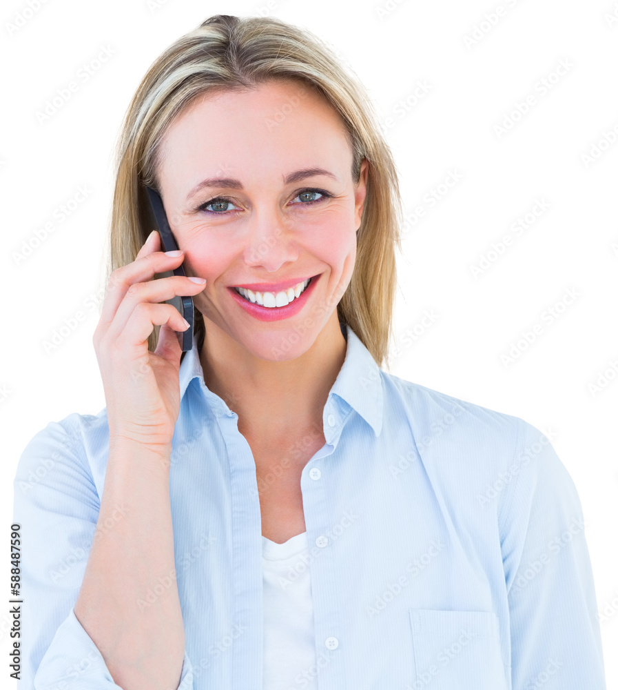 Pretty blonde smiling on the phone Pretty blonde smiling on the phone