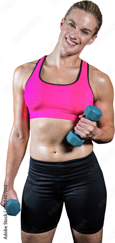 Muscular woman lifting heavy dumbbells Muscular woman lifting heavy dumbbells