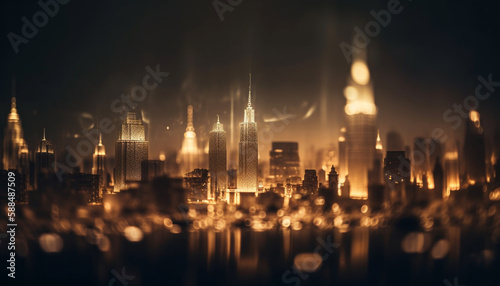 Bright city lights illuminate New York skyline generated by AI